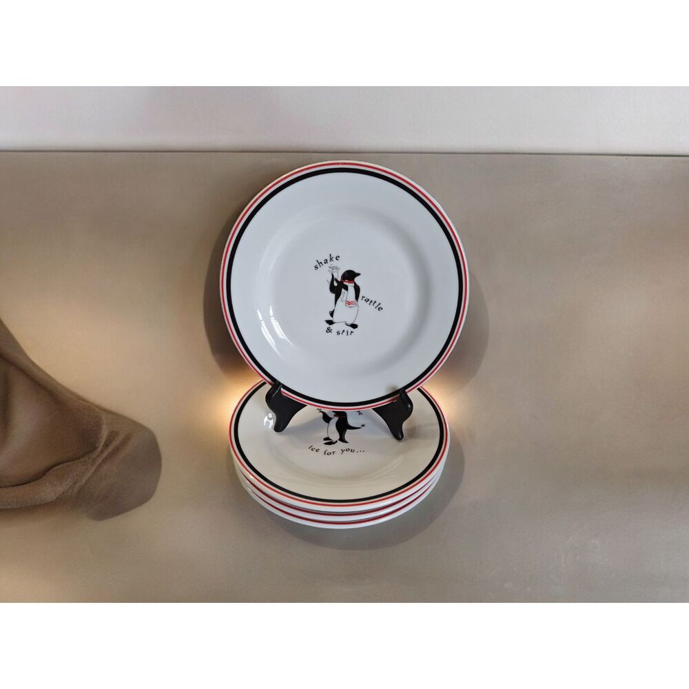 Restoration Hardware Cocktail Songs PENGUINS 7" Salad/Dessert Plates - Set of 4